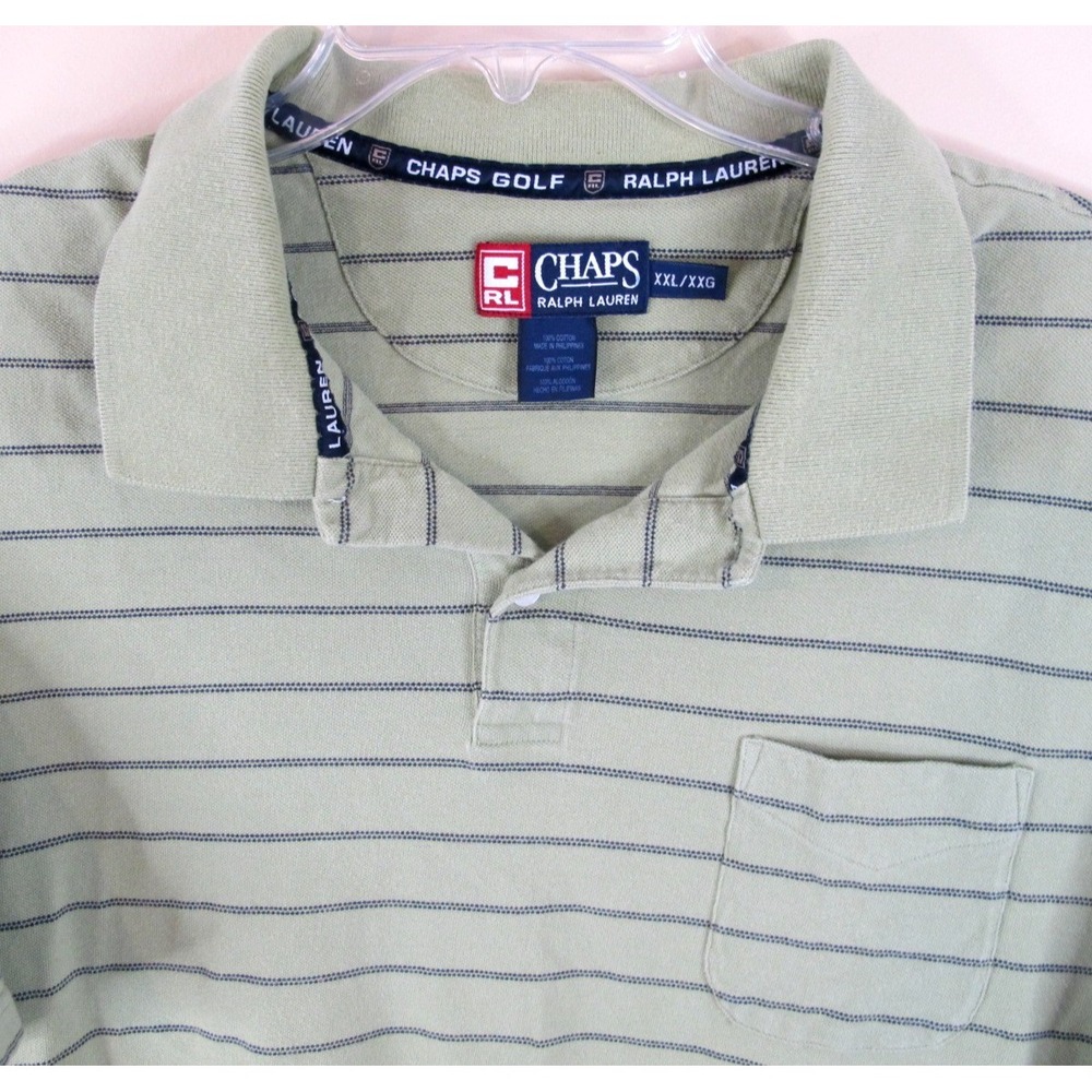 Vintage Chaps Golf Ralph Lauren Short Sleeve Polo Shirt Men's XXL Green Striped - Picture 2 of 7